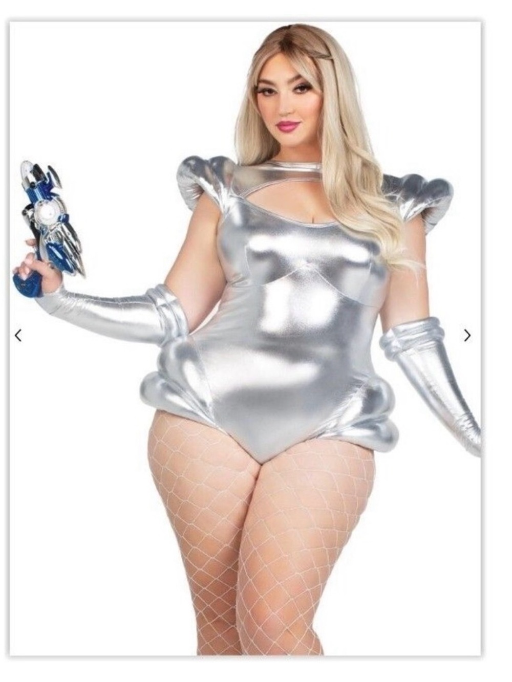 Women's Silver Metallic Space Girl Costume Body Suit ONLY, Plus Size 3XL NEW